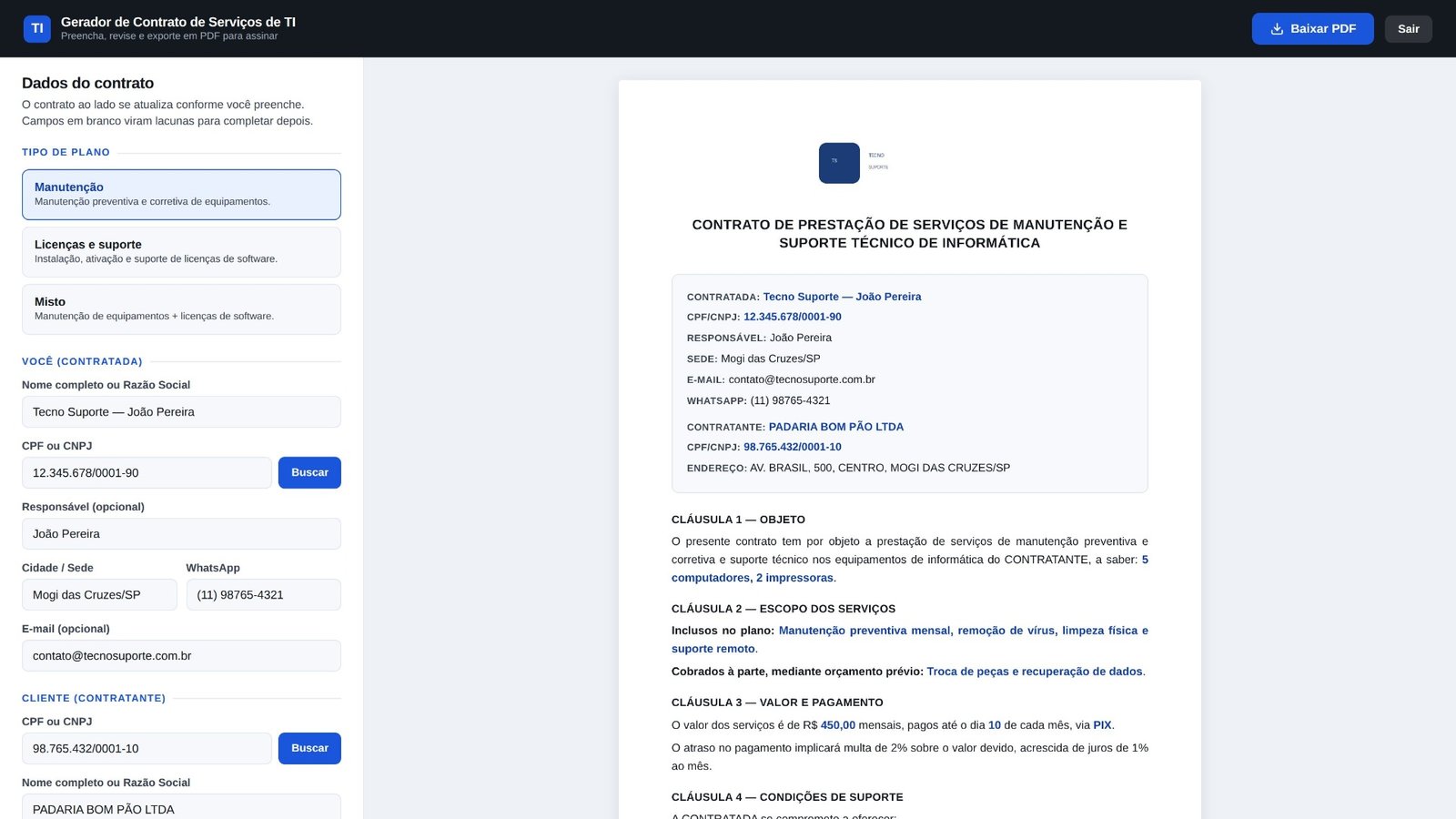 Você escolhe o tipo de plano
